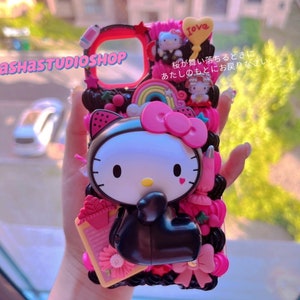 Y2K Kawaii Decoden Super Big Kitty Cat Phone Case |  Millennium Spicy Girl Style | Hot Pink and Black