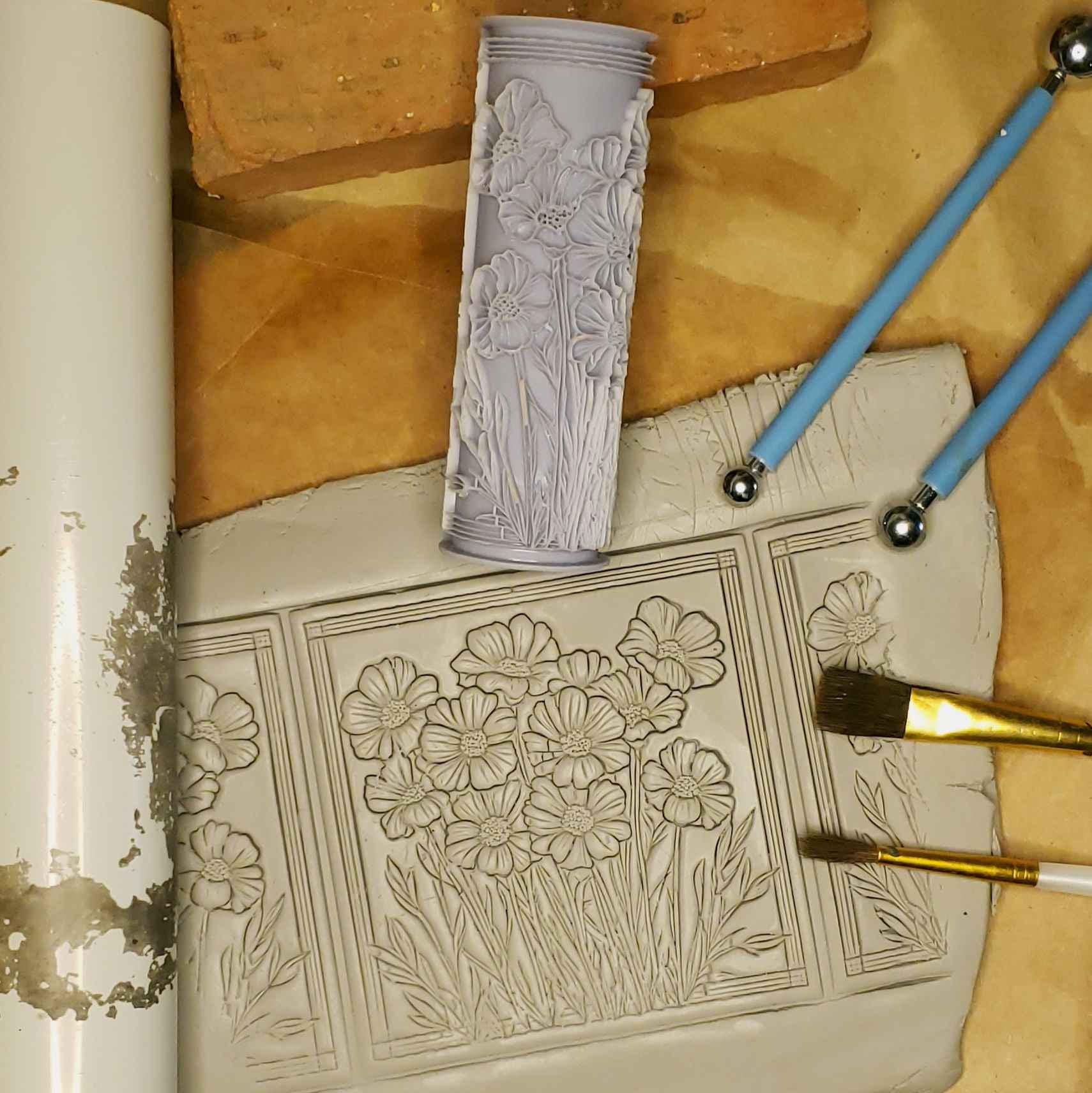 Clay Tile Roller - Wildflowers