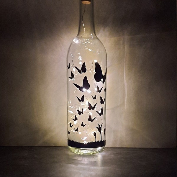 Butterflies in Flight - Wine Bottle Light, Fairy Lamp, Gift for Her, Home Decor, Housewarming Gift, Butterflies, Butterfly, Wine Lover
