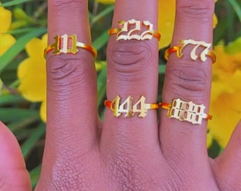 Lucky Angel Number Ring | Stainless Steel Adjustable Finger Rings | Fine Jewelry | Dainty Gift Unique Jewelry Custom Mothers Day Gift