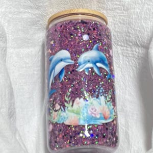 Glitter globe tumbler, 16oz glass, Under the Sea theme