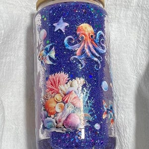Glitter globe tumbler, 16oz glass, Under the Sea theme