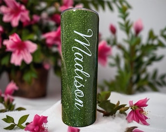 Personalized 20 oz Skinny glitter tumbler / Custom