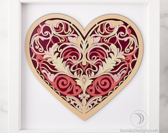 Cuore a strati damascato SVG / Arte murale 3D per San Valentino (DXF, Cricut)