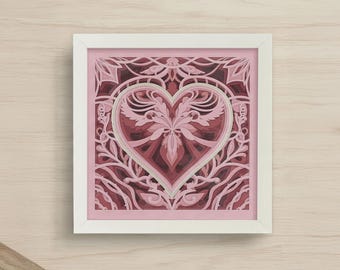 Cuore alato SVG / Carta floreale barocca a 8 strati ritagliata / Modello Cricut e taglio laser / Download digitale di arte murale 3D per San Valentino