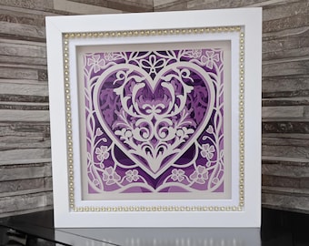 Cuore floreale ornamentale SVG / Pannello multistrato per taglio laser / Scatola ombra 3D di San Valentino / Modello Cricut e Glowforge