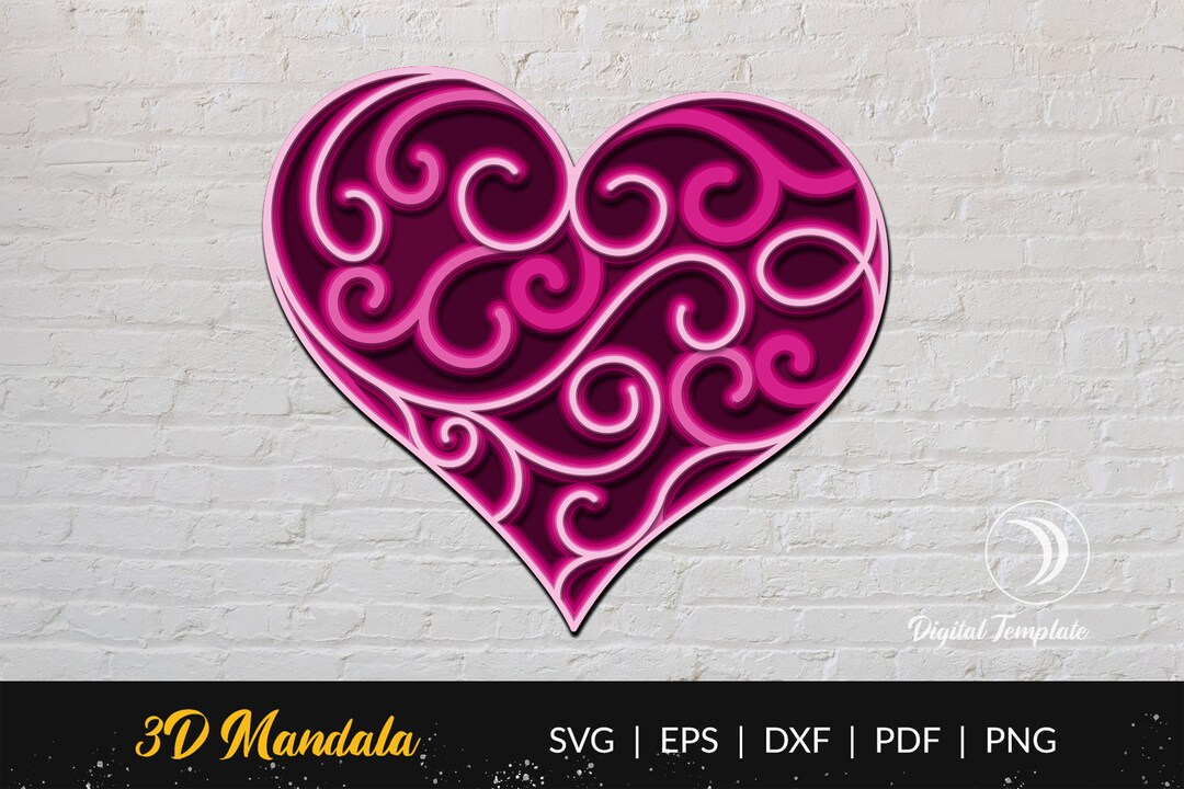3D Layered Heart SVG - Love Swirl Mandala Cut File, Layered Heart SVG ...