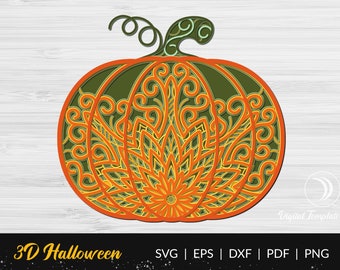 3d Layered Pumpkin Mandala SVG, Multi Layer Halloween Pumpkin DXF, Pumpkin laser cut files