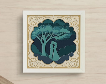 Couple Under Tree Shadow Box SVG | Romantic Papercut Design