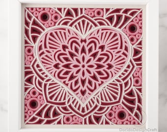 Mandala a cuore a strati SVG, modello tagliato al laser (download digitale)