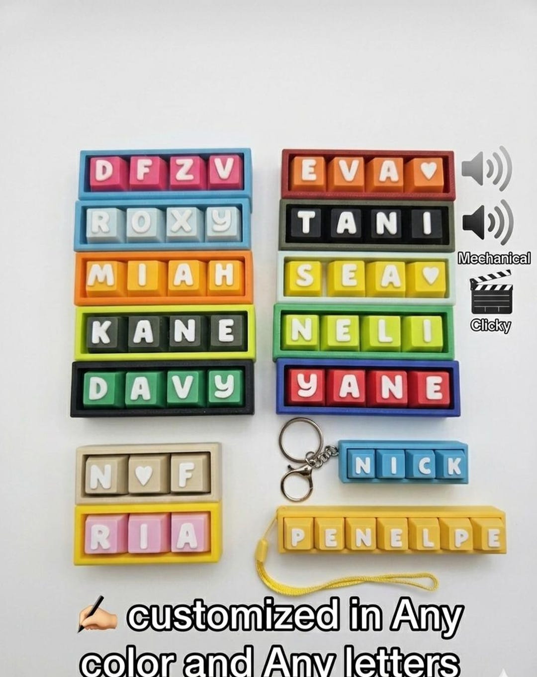 Name Keyboard Clicker Fidegt | Custom Name Keycap Keychain | Keycaps ...