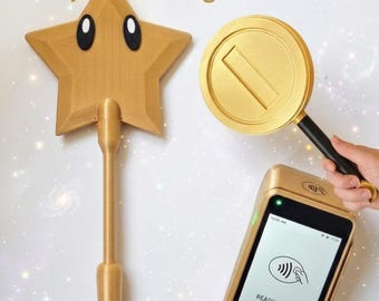 Mario Inspired Credit Card Pay Wand - Tap to Pay Wand - Drive Thru Stick for Contactless Cards | Star Wand, Coin Pay Wand