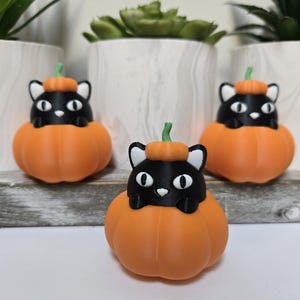 Black Cat in Pumpkin Figurine: Halloween Desk Decor