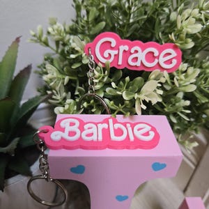 Doll Inspired Name Keychain, Custom Hot Pink Name Key ring , Personalized Girls Name Tag, Back to school Name Tag, goody bag gifts- Barbie