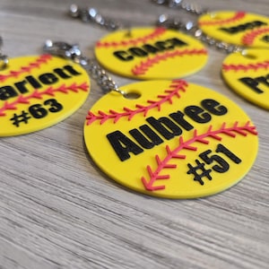 Custom Softball Name Keychain - Coach Gift - Team Gifts for Sport Players - Personalized Team Name Tag- Kids Softball bag Keyring
