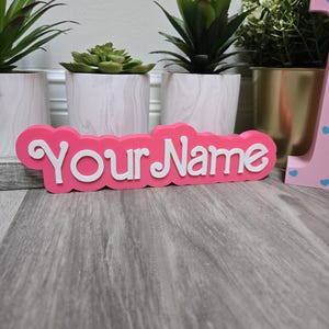 Fashion Doll Name Sign Table Decor -Custom Hot Pink Name Plaque -Personalized B Inspired Home Decor, Girls Teens Birthday Party Decor