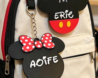 Custom Name Keychain for Kids, Cartoon Mouse Backpack Tag, Personalized Luggage Tag, Travel Name Tag, Gift for Family Vacation