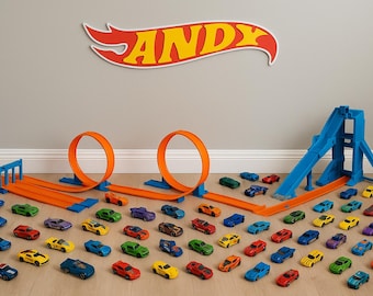 Custom Name Sign in Hot Racing Car Style – 3D Printed Door Sign, Birthday Gift for Hot Car fans- Play Room Wall Sign - Kids Room Hot Flame