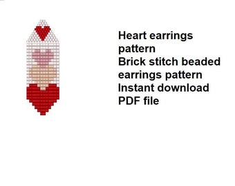 Heart beaded earrings pattern, brick stitch and fringe earrings for women, Valentines day earrings, instant download