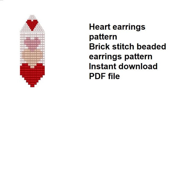 Heart beaded earrings pattern, brick stitch and fringe earrings for women, Valentines day earrings, instant download