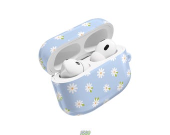 Pastel Blue Daisy AirPods Case: Polycarbonate Floral Earbud Cover
