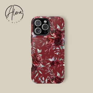Funda para teléfono con diseño floral romántico burdeos, funda para teléfono con diseño floral, funda resistente con diseño floral, accesorio para teléfono burdeos, diseño floral romántico