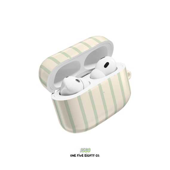 Pistachio Stripe AirPod Case: Protective Polycarbonate Shell