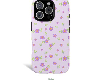 Telefoonhoesje paarse bloemen: beschermende, schokabsorberende hoes