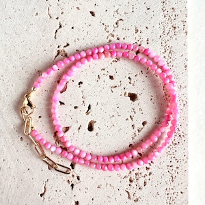 Bright • Shell beads necklace • Pink • Summer • Beach vibe • Gift for her