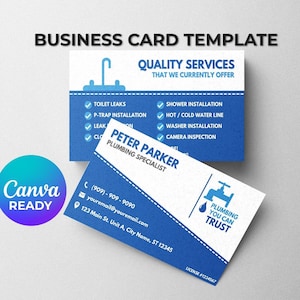 Modello di biglietto da visita per idraulici e servizi idraulici / Biglietto da visita fai da te Download istantaneo Link Canva