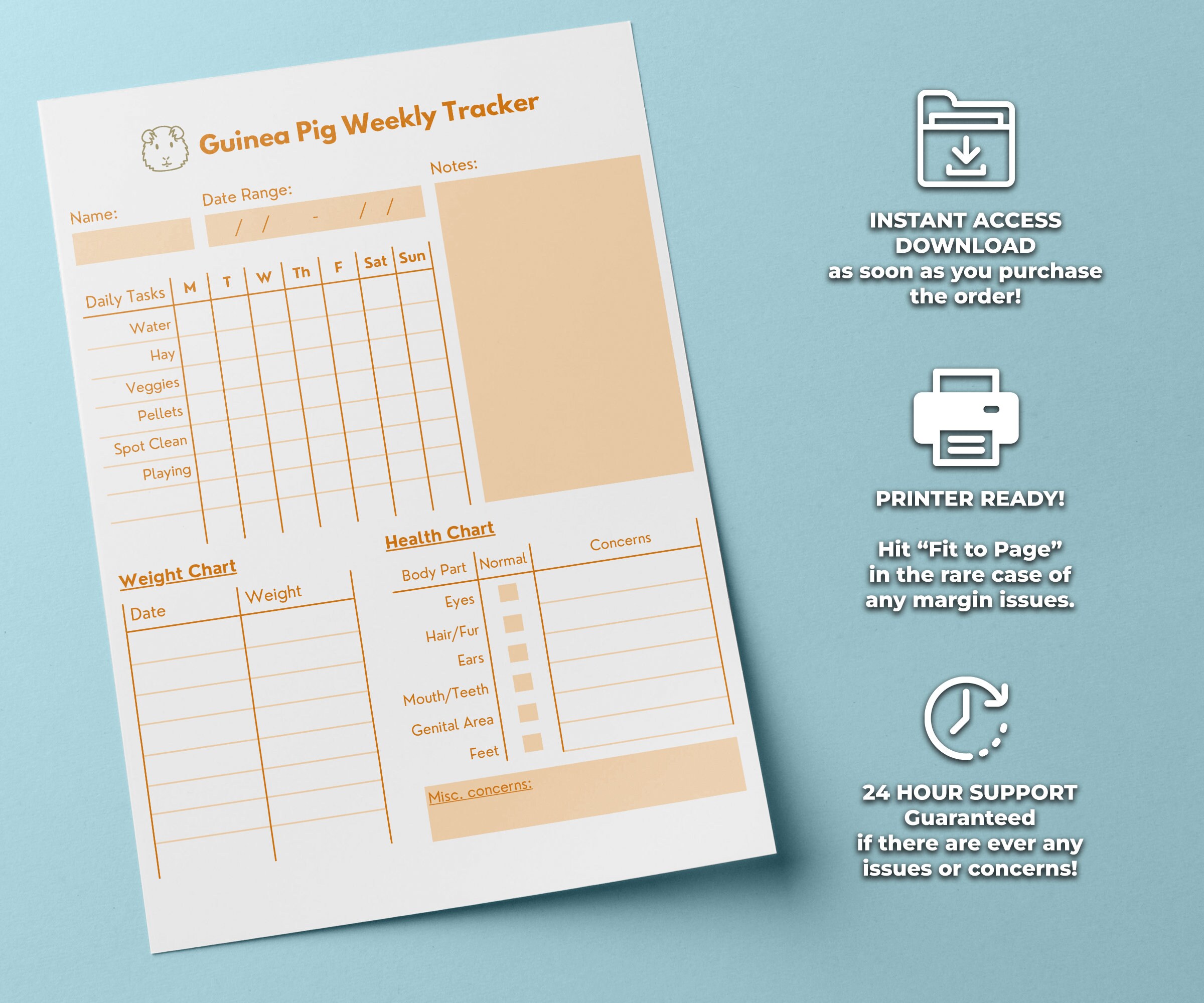 Guinea Pig Planner Printable - Weekly Planner | Guinea Pig Care With ...