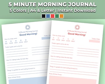 5 Minute Morning Journal, Gratitude, Fillable &amp; Printable, Instant ...