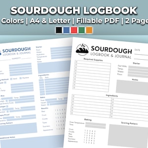 Sourdough Journal and Logbook | Bread Diary and Tracker Sheet, Sourdough Ingredients, Recipe, and Log | Fillable Printable PDF