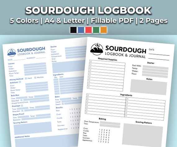 Sourdough Journal and Logbook | Bread Diary and Tracker Sheet, Sourdough Ingredients, Recipe, and Log | Fillable Printable PDF