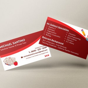 Substitute Teacher & Tutor Business Card Template | Minimalist Private ...