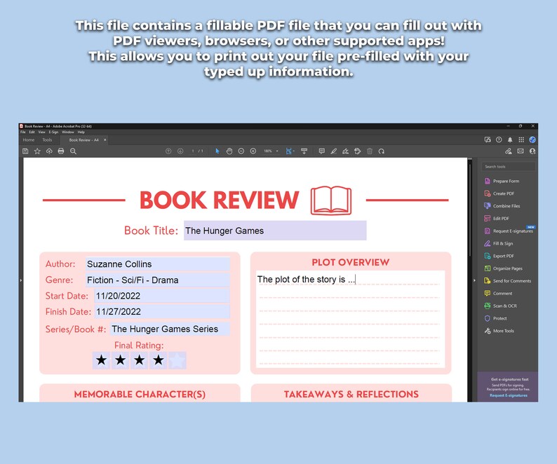 Printable Book Review Template for Readers | Book Tracker and Journal ...