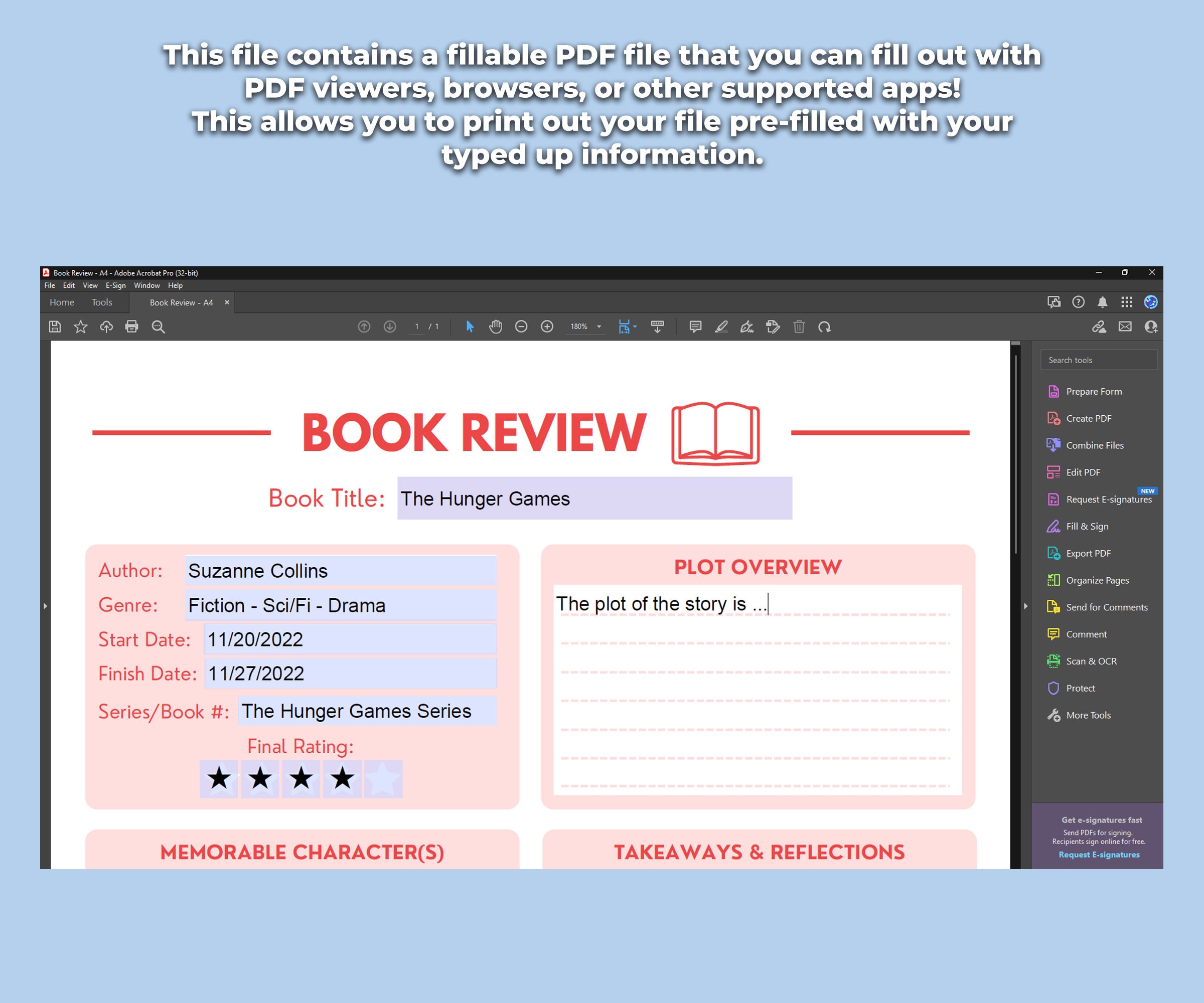 Printable Book Review Template for Readers | Book Tracker and Journal ...