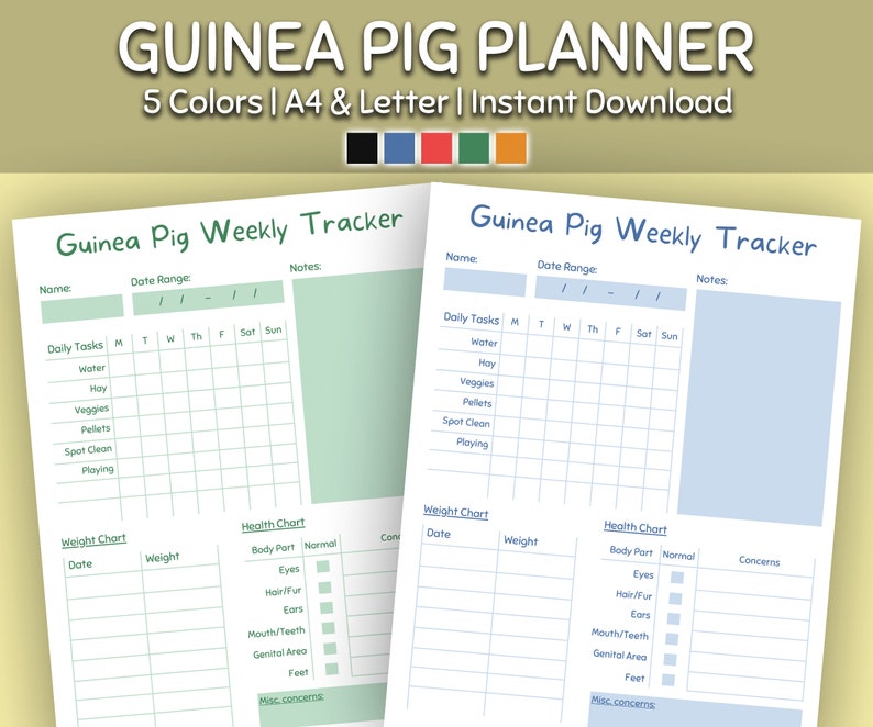 Guinea Pig Weekly Tracker Printable - Weekly Planner | Guinea Pig Care ...