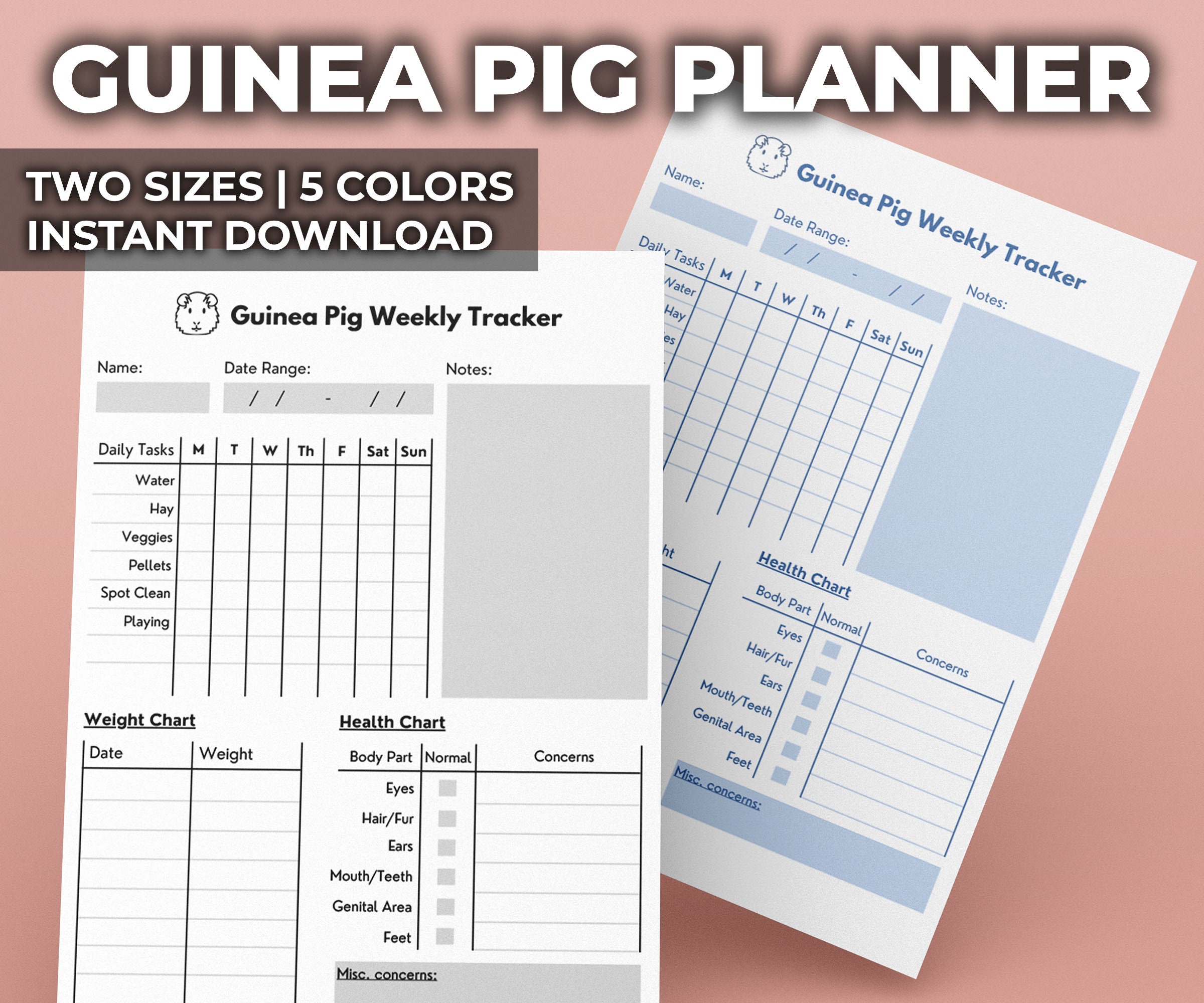 Guinea Pig Planner Printable Weekly Planner Guinea Pig - Etsy UK