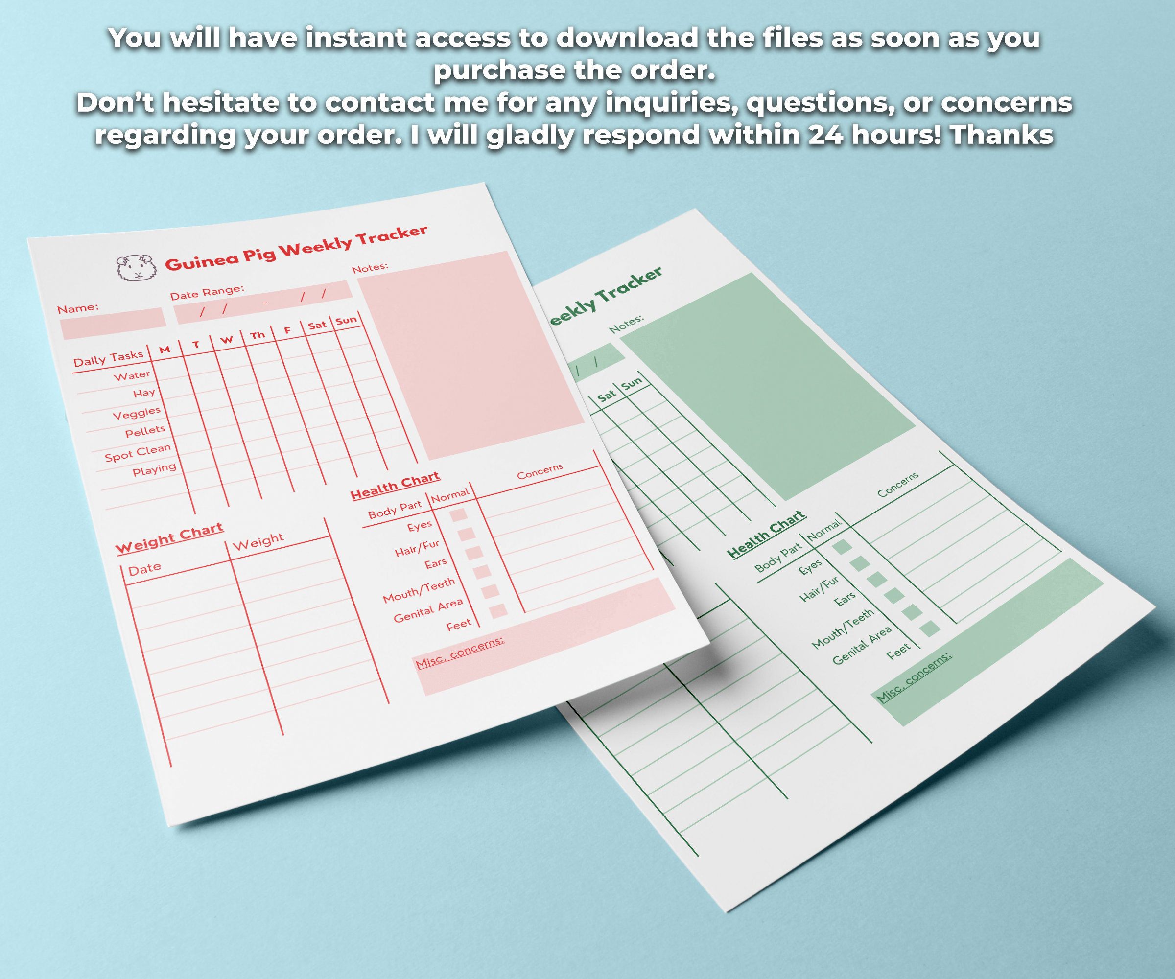 Guinea Pig Planner Printable - Weekly Planner | Guinea Pig Care With ...
