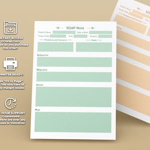 SOAP Note Template Printable for Therapist, Counselors, and Patients ...