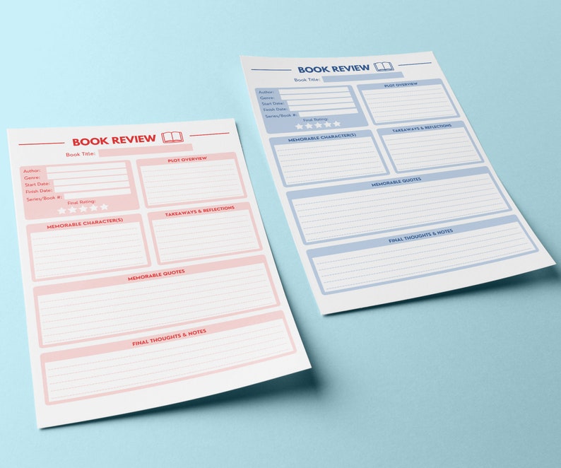 Printable Book Review Template for Readers | Book Tracker and Journal ...