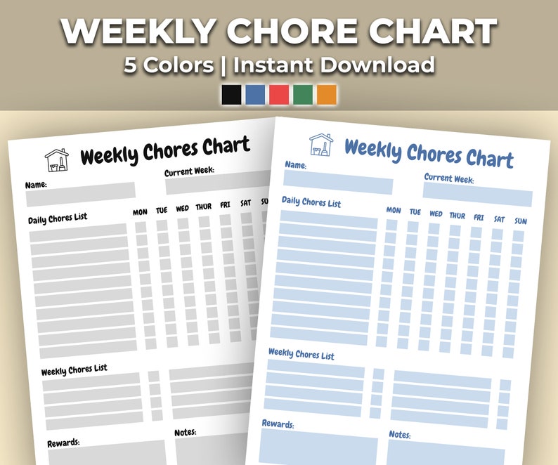 Weekly Family Chore Chart for Kids Printable | Reward and Cleaning ...