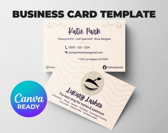 Lash Business Card Template | Beauty, Makeup, Eyebrow Salon Tech Business Card | Instant Download Canva Link