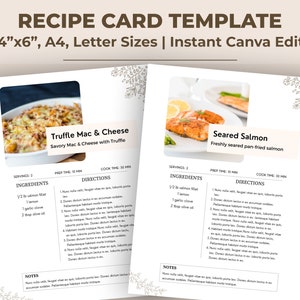 Modelo de página de receita Livro de receitas Edição instantânea, página de cartão imprimível de receita para chefs domésticos, cozinheiros e panificadores! 3 tamanhos fornecidos