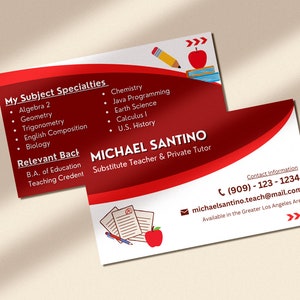 Substitute Teacher & Tutor Business Card Template | Minimalist Private ...