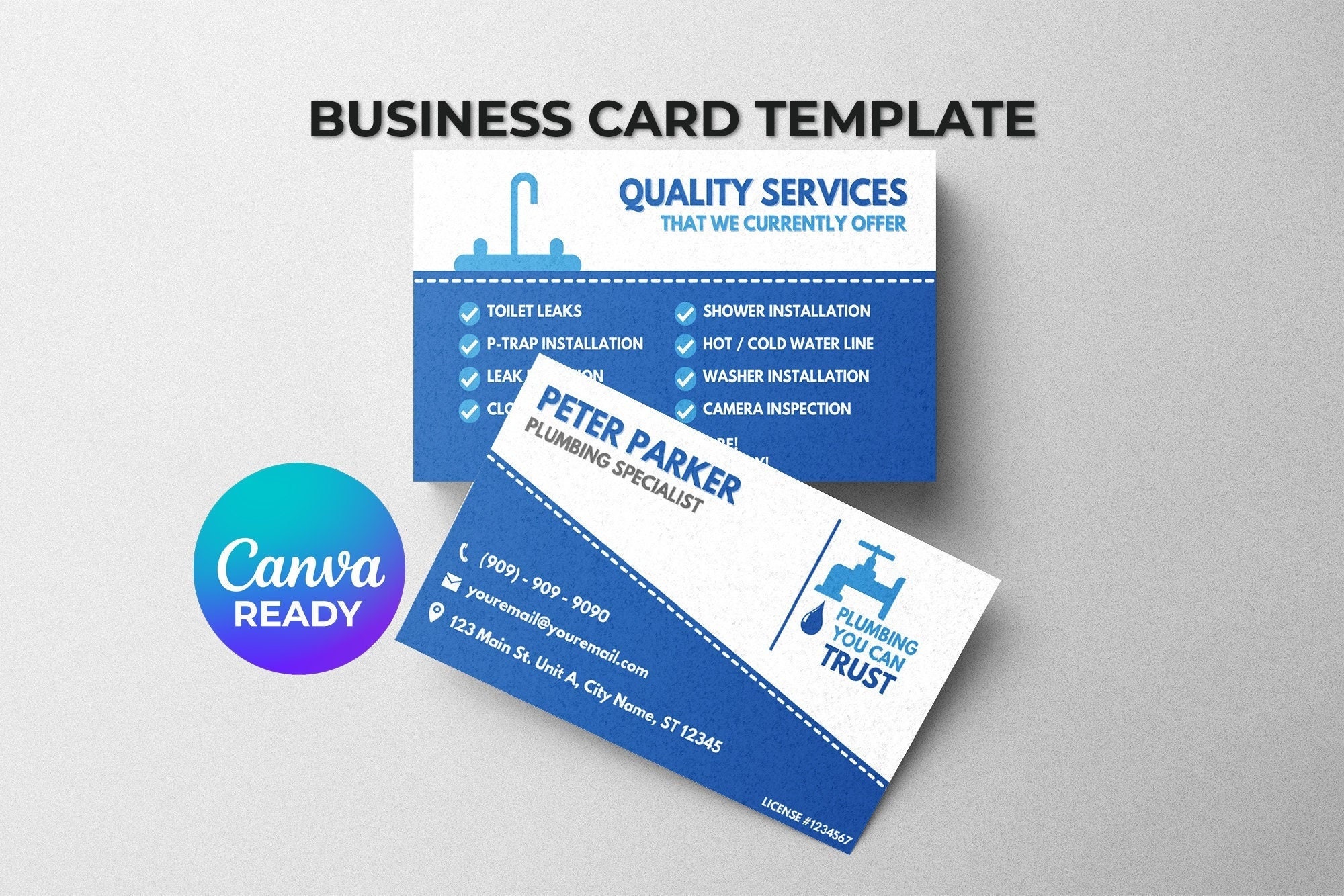 Business Card Template for Plumbers and Plumbing Services DIY