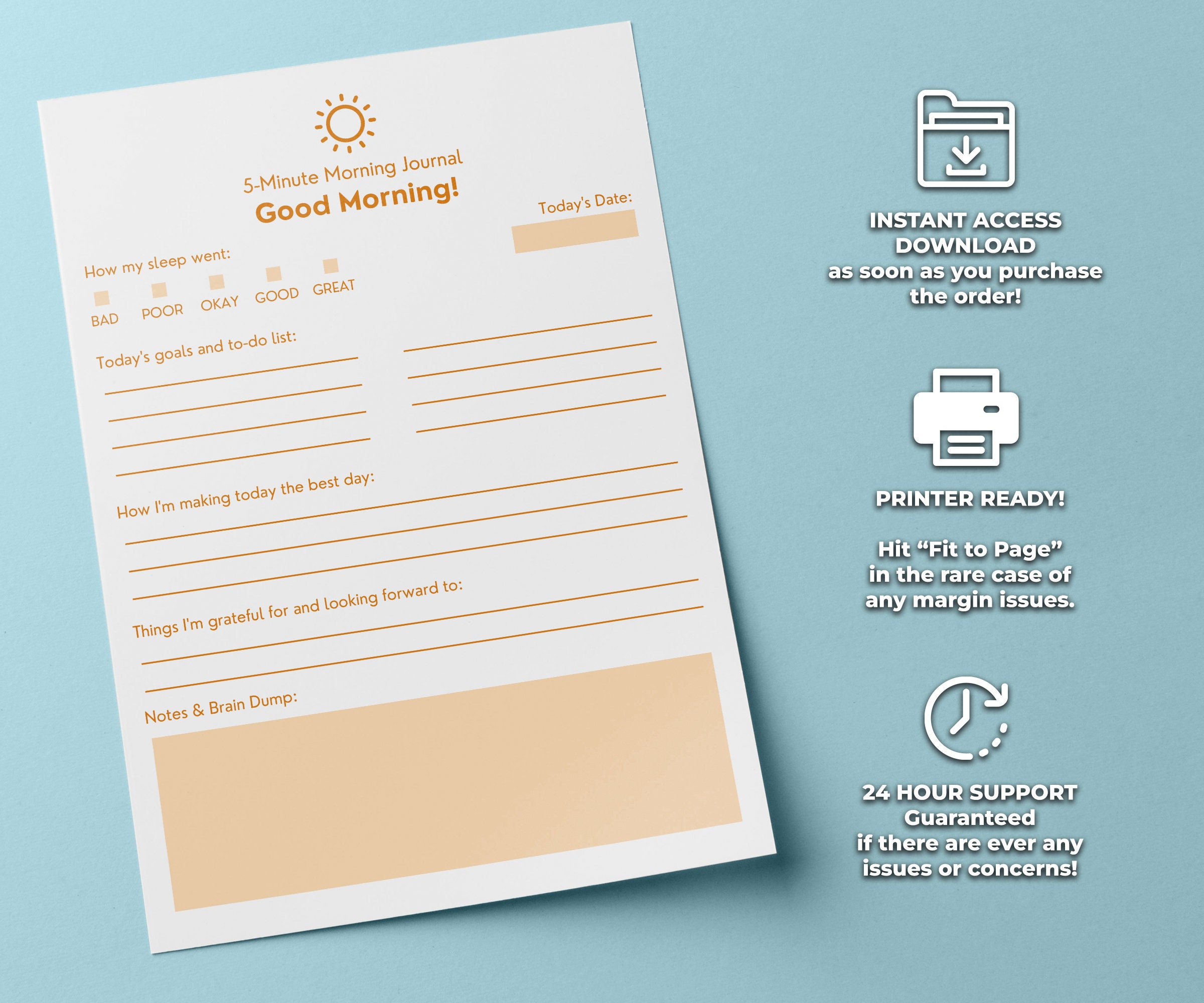 5 Minute Morning Journal Printable - Gratitude Journal & Routine | 5 ...