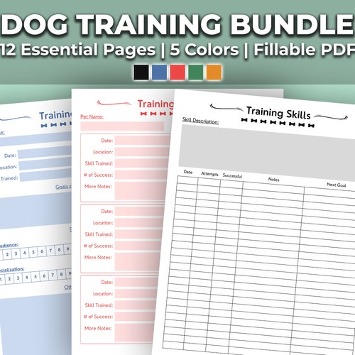 Dog Training Log Planner Tracker Bundle Printable Puppy Etsy
