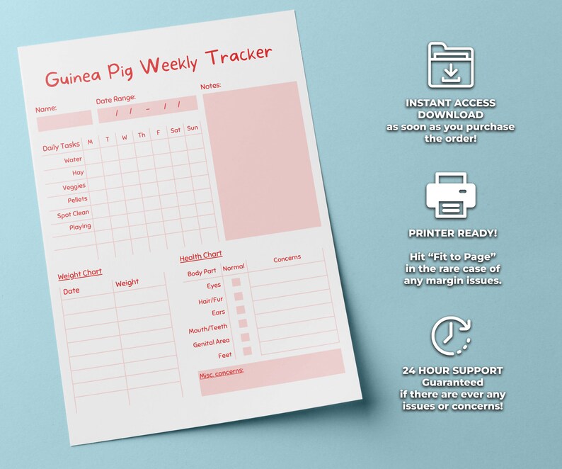 Guinea Pig Weekly Tracker Printable - Weekly Planner | Guinea Pig Care ...